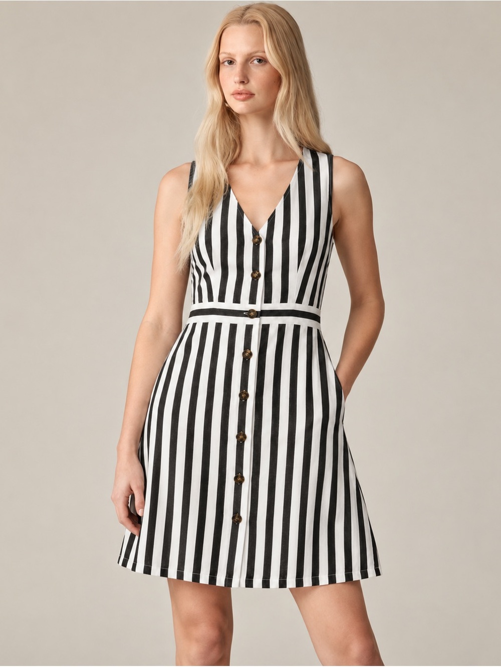 J.Crew Navy & White Striped Linen Blend Button-Front Mini Dress Coastal Preppy 2